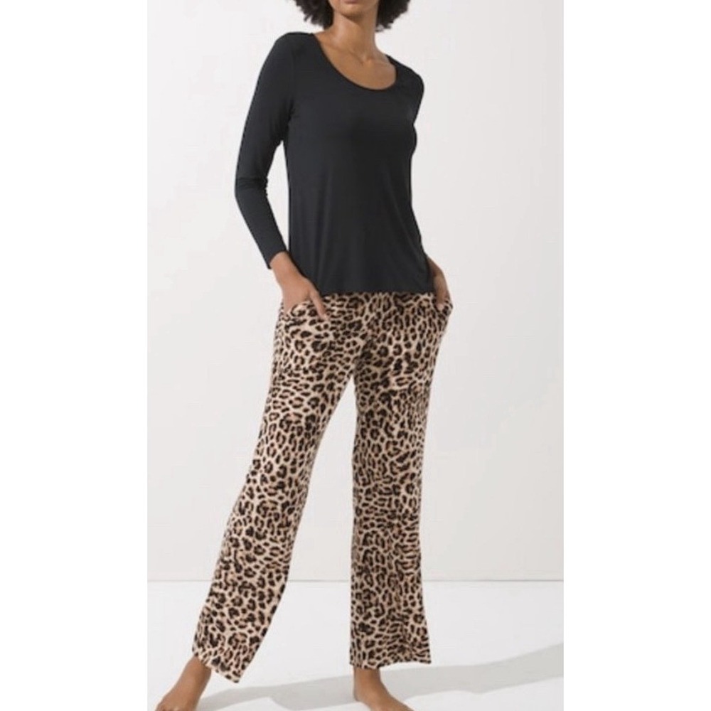 NEW Soma Women's L LONG Cooling Pajamas Cool Nights Top & Pants Animal Print